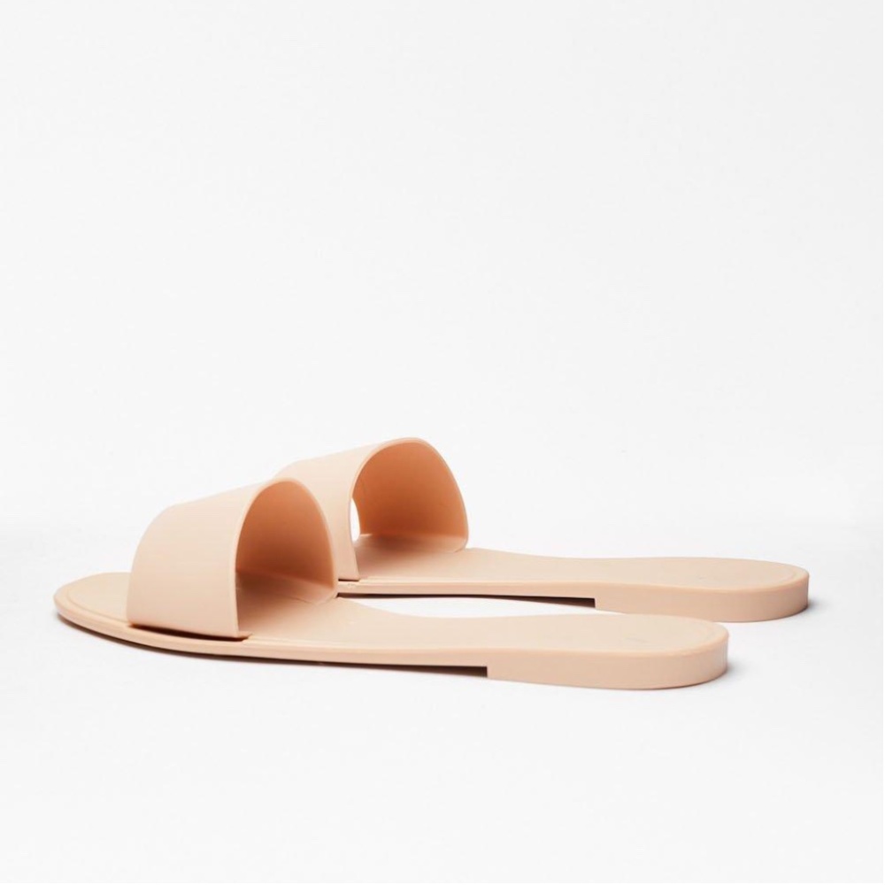 NEW Nude Faux Leather Slip On Flat Sandals
